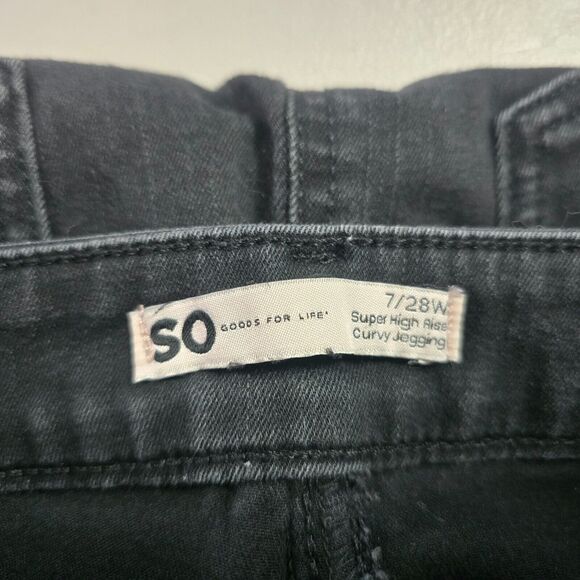 SO Jegging Juniors 7 / 28 Black Super High Rise Curvy Destroyed Button - Picture 3 of 16